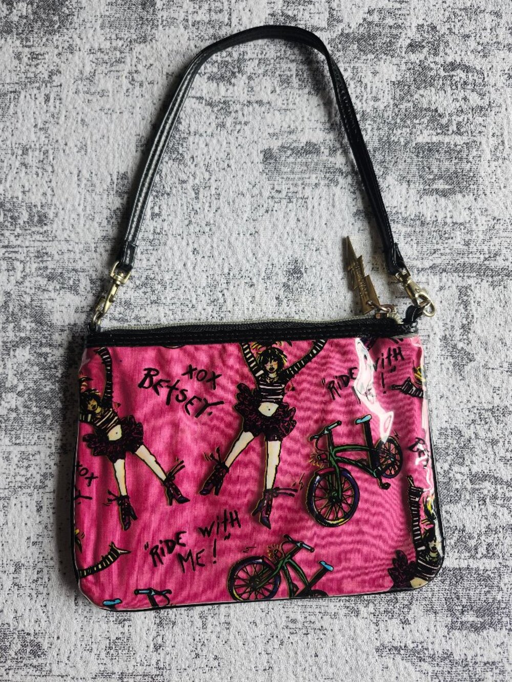 Betsey Johnson Betsyville Pink 'Ride With Me' Nylon Baguette Bicycle Purse